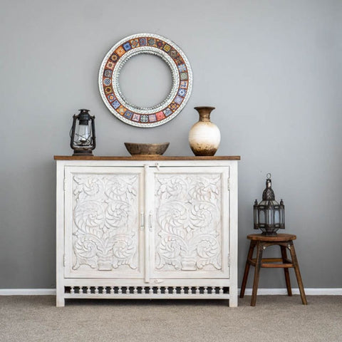 Persia White Solid Wood Sideboard | Living Room Storage Cabinet – Oakvello