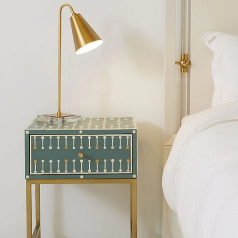 Ajmeri Dark Green Bone Inlay Bedside Table | Artisan Nightstand – Oakvello