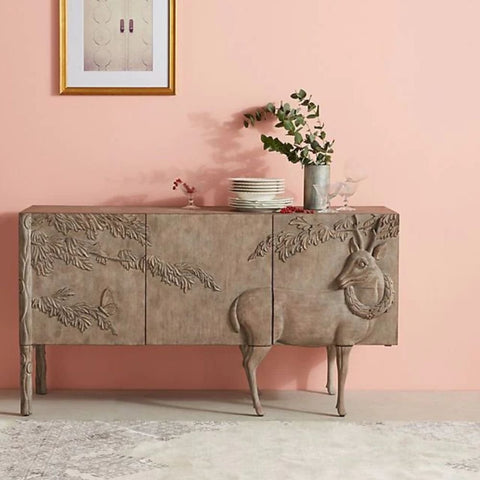 Hand Carved Solid Wood Sideboard | Artisan Handcrafted Living Room Storage – Oakvello