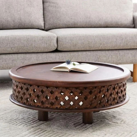 Carved Solid Wood Coffee Table | Artisan Living Room Centre Table – Oakvello