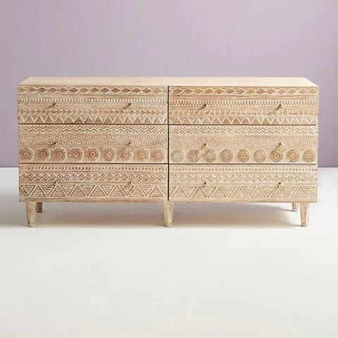 Hand Carved 6-Drawer Cabinet | Artisan Solid Wood Storage Furniture – Oakvello