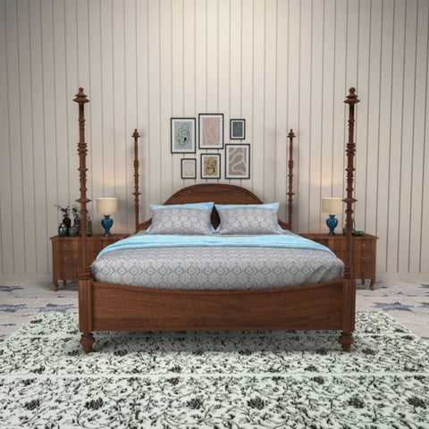 Solid Mango Wood Poster Bed | Handcrafted Statement Bedroom Furniture – Oakvello