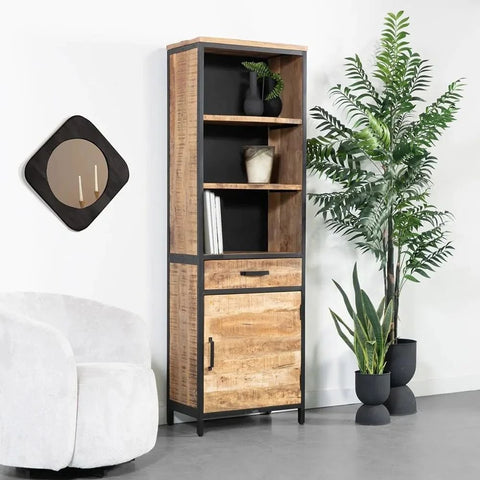 Jodhpuri Solid Wood Storage Bookshelf with Metal Base | Living Room Display – Oakvello