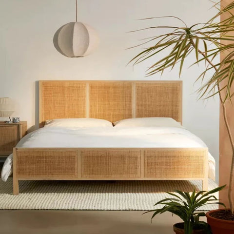 Rattan & Solid Wood Bed | Handcrafted Boho Bedroom Furniture – Oakvello