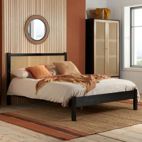 Wicker & Solid Wood Bed | Handcrafted Boho Bedroom Furniture – Oakvello