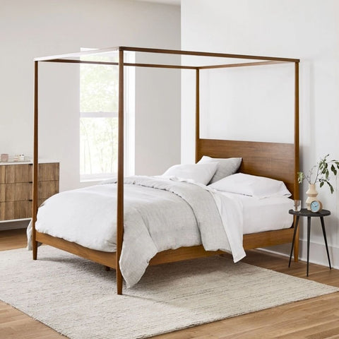 Mid-Century Solid Wood Canopy Bed | Statement Bedroom Furniture – Oakvello