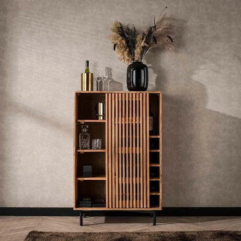 Solid Mango Wood Bar Cabinet with Sliding Door | Home Bar Storage – Oakvello