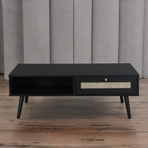 Jodhpuri Black Solid Wood & Rattan Coffee Table | Boho Living Room Furniture – Oakvello