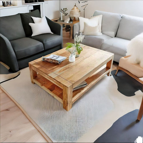 Solid Acacia Wood Coffee Table | Handcrafted Living Room Centre Table – Oakvello