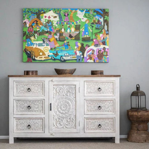Whimsy White Solid Wood Sideboard | Bright Living Room Storage Cabinet – Oakvello