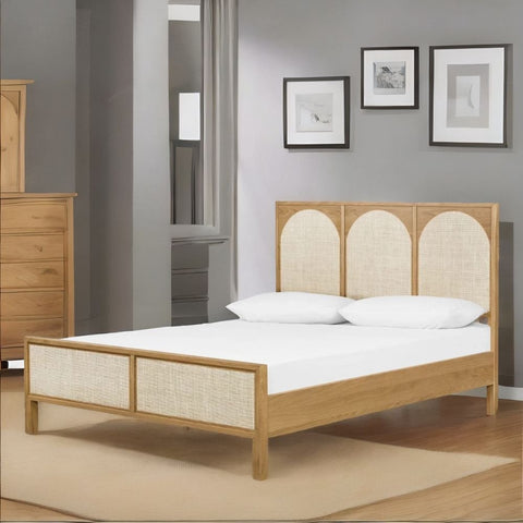 Jodhpuri King Size Rattan Cane Solid Wood Bed | Handcrafted Bedroom Furniture – Oakvello