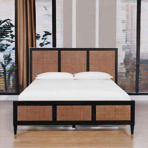 Rattan Cane Solid Wood Bed | Handcrafted Boho Bedroom Furniture – Oakvello