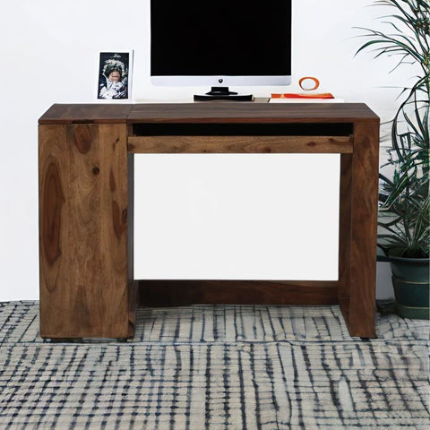 Teak Finish Solid Sheesham Wood Study Table | Home Office Writing Desk – Oakvello