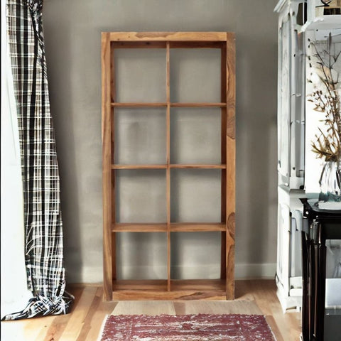 Modern Solid Sheesham Wood Brown Bookcase | Living Room Display Storage – Oakvello