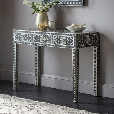 Ajmeri Black Bone Inlay Console Table | Statement Entryway Piece – Oakvello