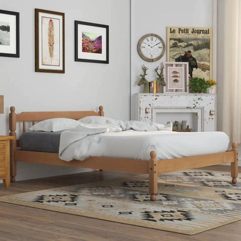 Jodhpuri Solid Pine Wood Bed | Handcrafted Heritage Bedroom Furniture – Oakvello