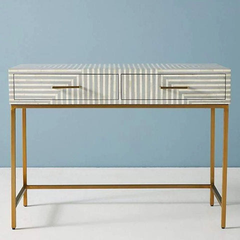 Ajmeri Grey Bone Inlay Console Desk | Artisan Home Office Furniture – Oakvello