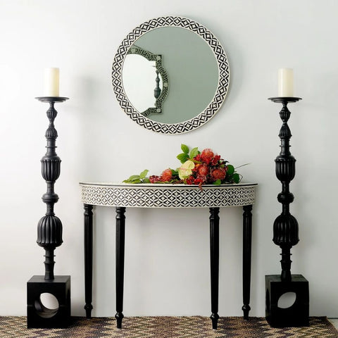 Ajmeri Bone Inlay Curved Black Console Table | Luxury Hallway Furniture – Oakvello