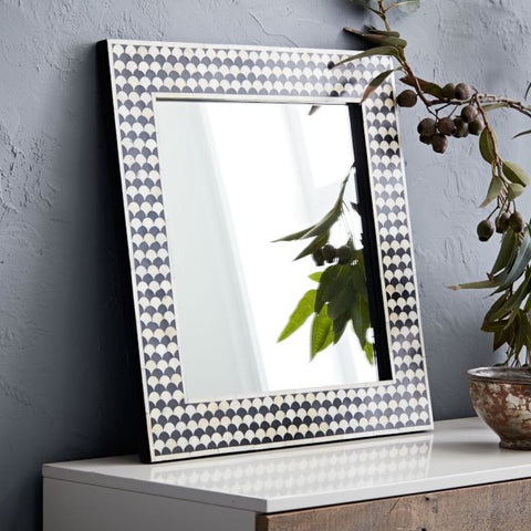 Black Bone Inlay Drop Mirror | Handcrafted Artisan Wall Decor – Oakvello