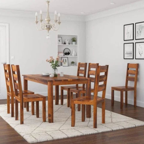 Jaipuri 6-Seater Solid Sheesham Wood Dining Set | Kitchen Furniture – Oakvello