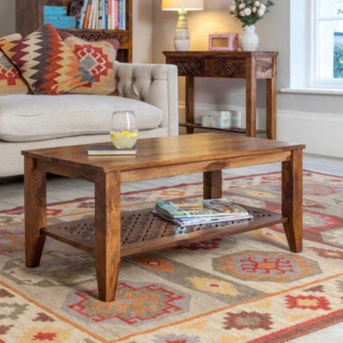 Jodhpuri Honey Finish Solid Wood Coffee Table | Living Room Furniture – Oakvello