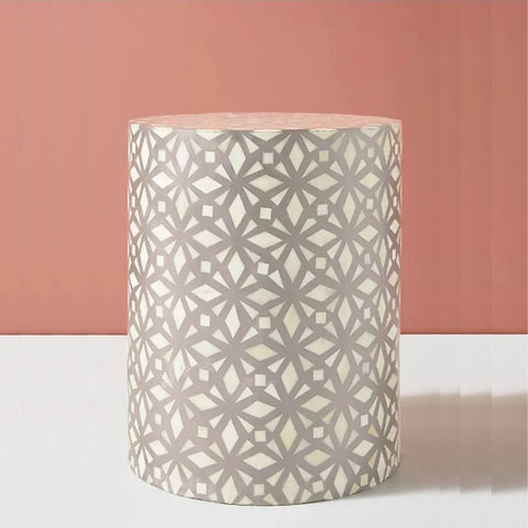 Diamond Design Bone Inlay Round End Table | Handcrafted Artisan Accent Furniture – Oakvello