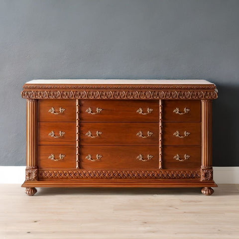 Traditional Carved Solid Teak Wood Sideboard | Luxurious Living Room Storage – Oakvello