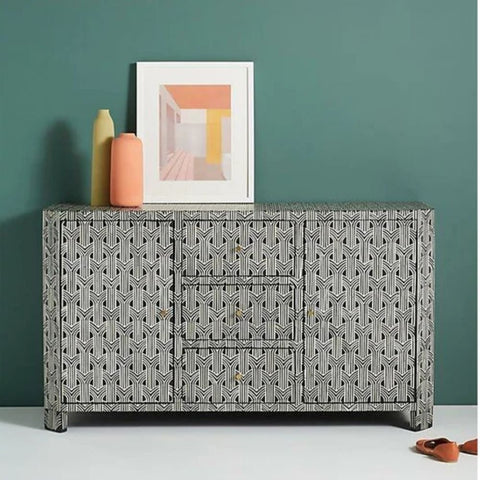 Jodhpuri Bone Inlay Sideboard | Artisan Handcrafted Living Room Storage – Oakvello
