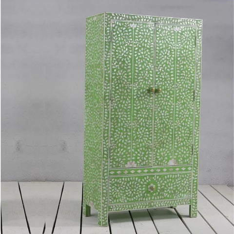 Green Mother of Pearl Armoire Wardrobe | Handcrafted Artisan Bedroom Storage – Oakvello