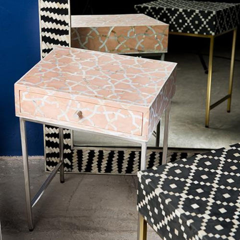 Pink Mother of Pearl Inlay Side Cabinet | Handcrafted Artisan Storage Furniture – Oakvello
