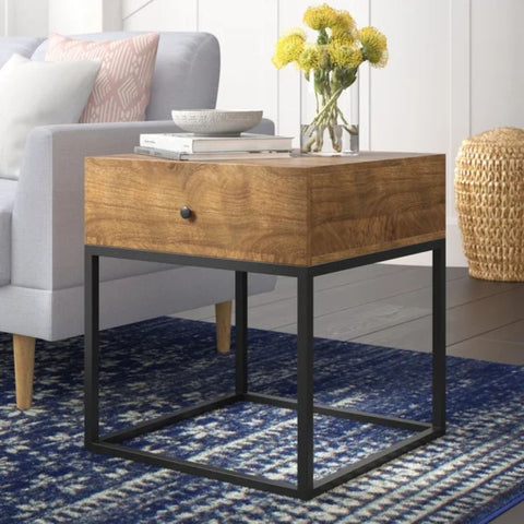 Solid Wood End Table with Storage | Living Room Side Table – Oakvello