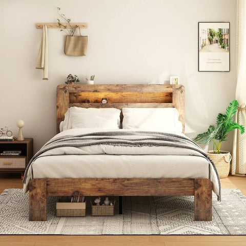 Full Queen Size Bed with Storage | Solid Wood Bedroom Furniture – Oakvello
