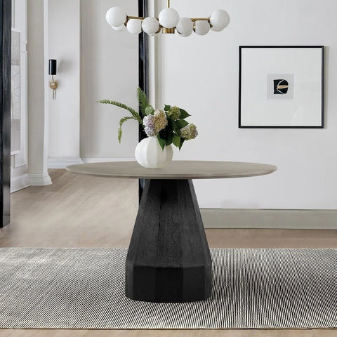 Solid Wood Round Dining Table with Pedestal Base | Kitchen Furniture – Oakvello