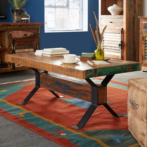 Jaipuri Reclaimed Boat Wood Coffee Table | Eco-Friendly Living Room Furniture – Oakvello