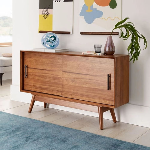 Mid-Century Narrow Solid Wood Media Console Table | TV Stand – Oakvello