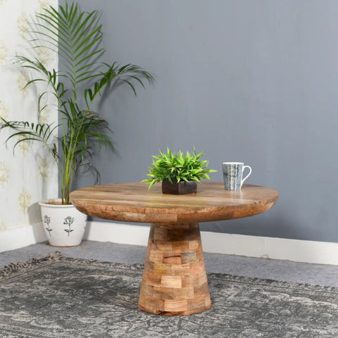 Jodhpuri Mushroom Style Round Mango Wood Coffee Table | Living Room Accent – Oakvello