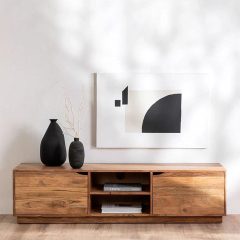 Asmani Acacia Wood TV Cabinet with Shelf | Media Console – Oakvello