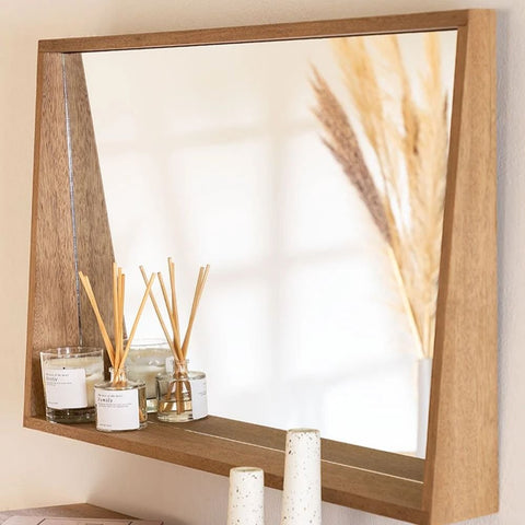 Nurah 50x80cm Rectangular Wall Mirror with Shelf | Bedroom & Hallway Decor – Oakvello