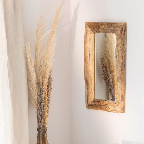 Unax Solid Teak Wood Wall Mirror | Decorative Bedroom & Living Room Decor – Oakvello