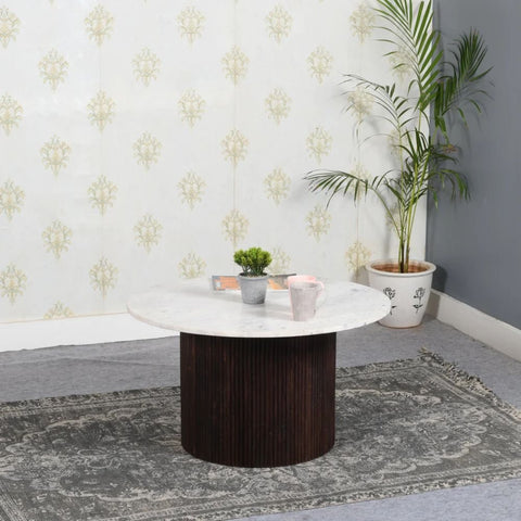 Solid Mango Wood Coffee Table with Marble Top | Living Room Furniture – Oakvello