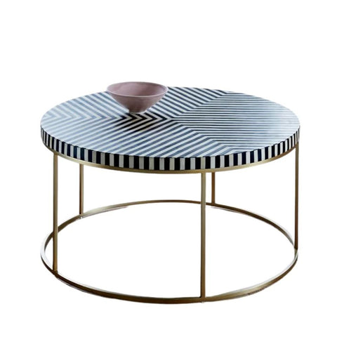Bone Inlay Coffee Table with Metal Stand | Handcrafted Artisan Living Room Furniture – Oakvello