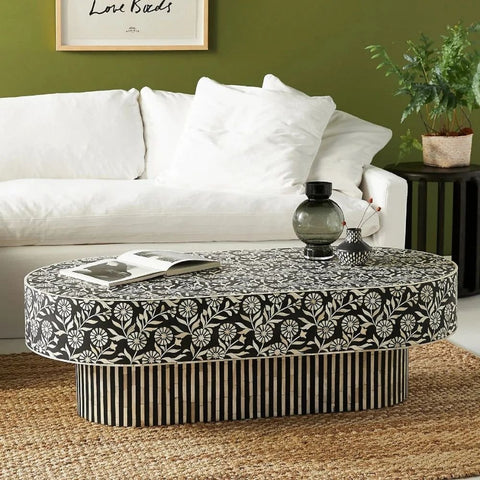 Black & White Bone Inlay Coffee Table | Handcrafted Artisan Living Room Furniture – Oakvello