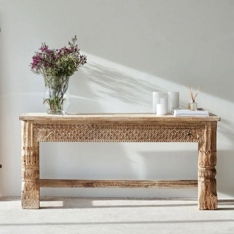 Solid Mango Wood Console Table | Slim Entryway & Hallway Furniture – Oakvello