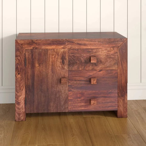 Solid Mango Wood Sideboard | 3 Drawers & 1 Door Living Room Storage – Oakvello