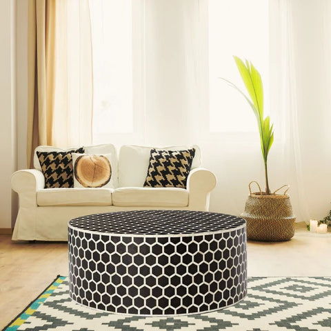 Kota Bone Inlay Round Coffee Table | Handcrafted Artisan Living Room Furniture – Oakvello