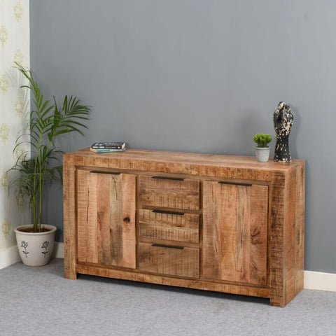 Large Solid Mango Wood Sideboard | 2 Doors & 3 Drawers Living Room Storage – Oakvello