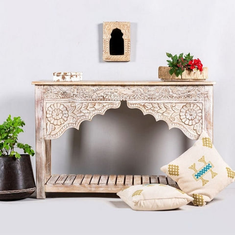 Jodhpuri Solid Mango Wood Console Table | Heritage Entryway Furniture – Oakvello
