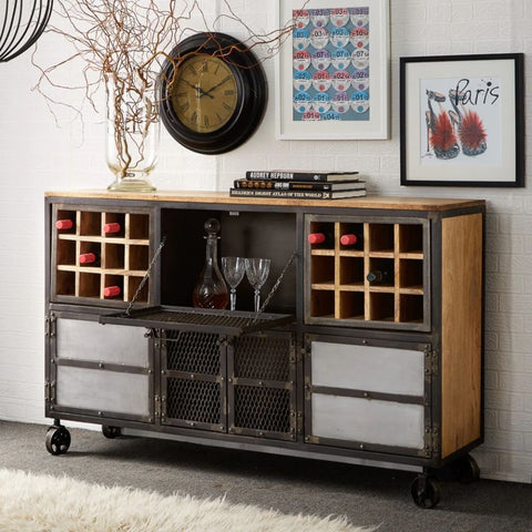 Industrial Solid Wood Bar Cabinet | Home Bar Storage Furniture – Oakvello
