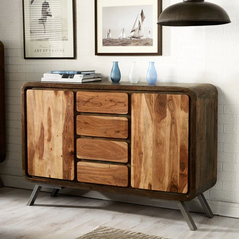 Retro Solid Wood & Metal Sideboard | Industrial Living Room Storage – Oakvello
