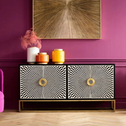 Ajmeri Black Bone Inlay Sideboard | Artisan Living Room Storage – Oakvello